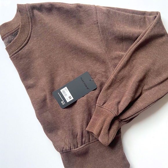 90 DEGREES BY REFLEX CHOCOLATE BROWN CROP SWEATER LONGSLEEVE WORKOUT FITNESS GYM - Picture 1 of 7